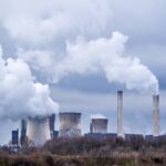Wide angle shot of white smoke coming out of the nuclear plants